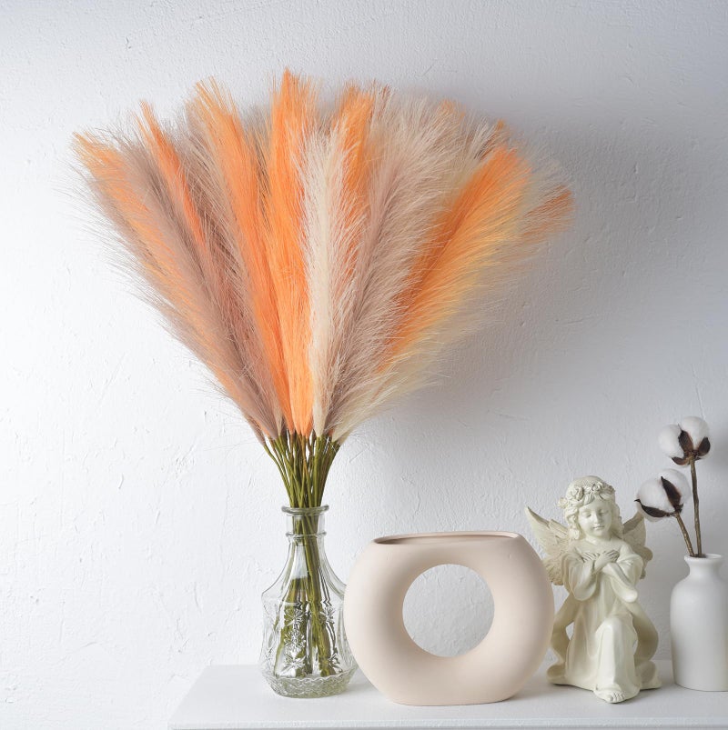 LSKYTOP Orange Pampas Grass Decor,23Inch 12pcs Faux Pampas Grass Bouquets Artificial Pampas Fake Pampas Flower for Home Living Room Bedroom Vase Decor - Image 2