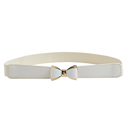 Syuer Women's 1" Width Bow Skinny Elastic Waist Belt - Stretchy Thin Belt (S-M (26"-32"), Off-White) - Image 5