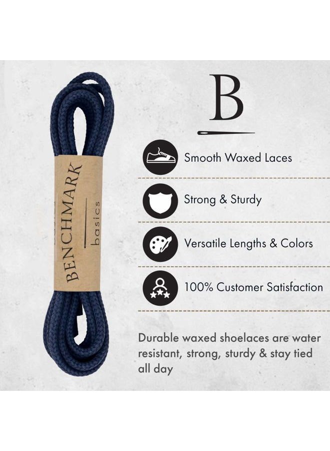 Benchmark Basics Dress Shoe Laces - 1/10" (2.5mm) Round Waxed Shoelaces - Choice of Color & Length - 27”, 30", 33" or 36", Navy Blue, 30 Inch - Image 2