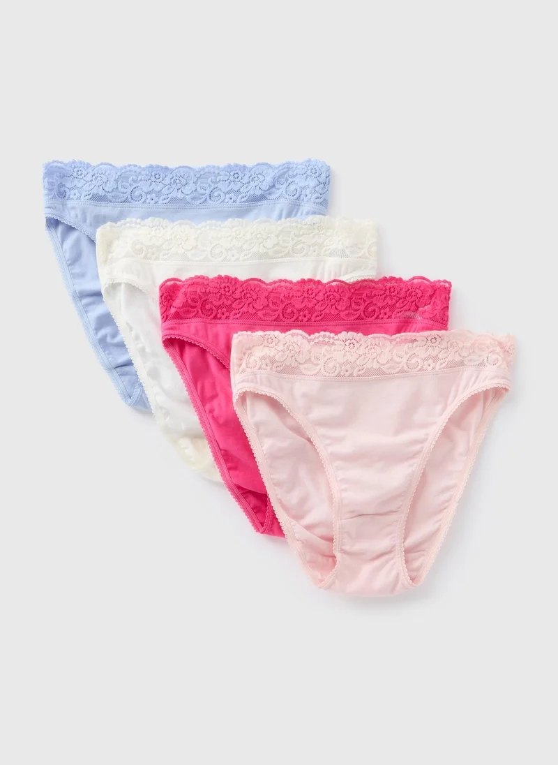Matalan 4 Pack Pink & Blue Lace Trim High Leg Knickers
