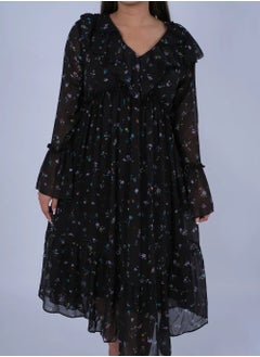 Women’s Floral Ruffle Neck Dress in Yang AOP