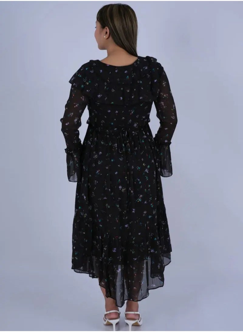 ONLY - Women’s Floral Ruffle Neck Dress in Yang AOP - Image 1
