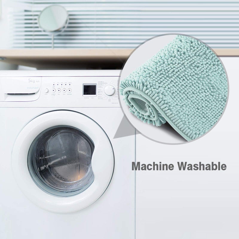 ITSOFT Plush Bathroom Rug 59x21, Absorbent Machine Washable Non Slip Chenille Bath Mats, Quick Dry Bathmat, Bath Rugs for Bath, Shower, Bedroom, or Door Mat, Spa Blue - Image 4