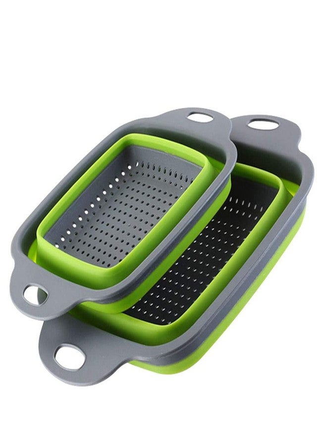 YUDONG 2-Pack Collapsible Colanders with Handles with Extendable 9-1/2 Inch &11-1/2 Inch Folding Kitchen Vegetable Basket Handles Perfect for Draining Pasta Vegetable fruit - Image 1