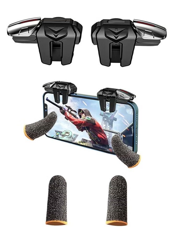 Mobile Game Controller Trigger, 6 Finger Game Trigger, Sensitive Shoot Target&Metal Buttons for PUBG/Fortnite/Call of Duty/Rules of Survival and many other games(include 2pcs Finger Sleeves) - Image 1