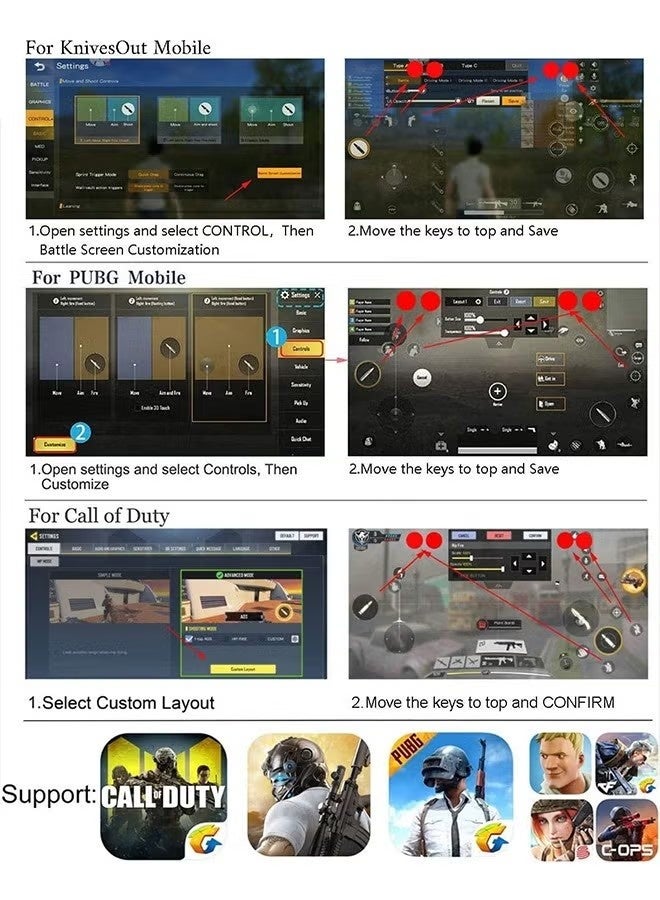 Mobile Game Controller Trigger, 6 Finger Game Trigger, Sensitive Shoot Target&Metal Buttons for PUBG/Fortnite/Call of Duty/Rules of Survival and many other games(include 2pcs Finger Sleeves) - Image 5