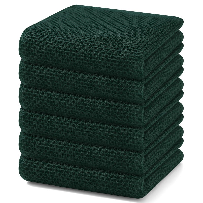 Homaxy 100% Cotton Waffle Weave Kitchen Dish Towels, Ultra Soft Absorbent Quick Drying Cleaning Towel, 13 x 28 Inches, 6-Pack, Blackish Green - Image 1