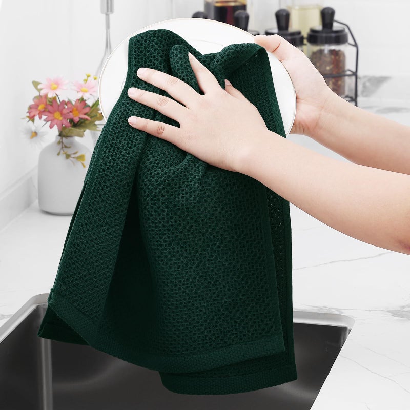 Homaxy 100% Cotton Waffle Weave Kitchen Dish Towels, Ultra Soft Absorbent Quick Drying Cleaning Towel, 13 x 28 Inches, 6-Pack, Blackish Green - Image 4