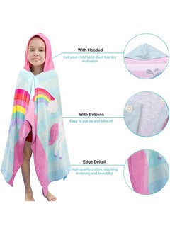 LENND Kids Hooded Bath Beach Towel,  Cotton 50"x30" Wrap, Toddlers Girls Boys 3-12 Years Coverup(Rainbow Unicorn)  - Image 3