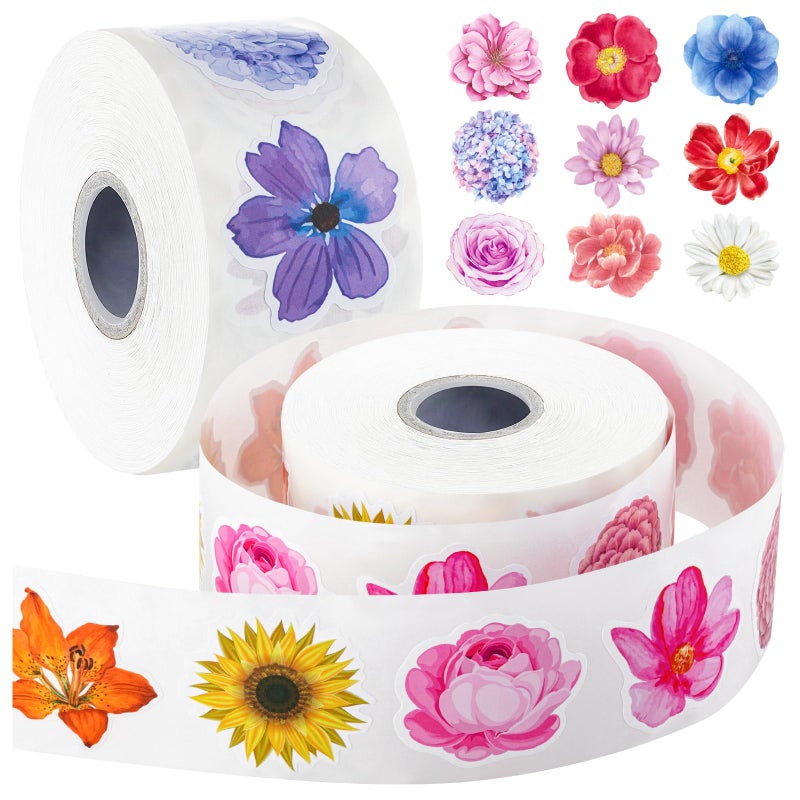 TORINALITAL 1200 قطعة ملصقات زهور لفة ملصقات زهور للأطفال ملصق لفة زهور لألبومات القصاصات زجاجات المياه صناديق الهدايا زينة 16 نمط
