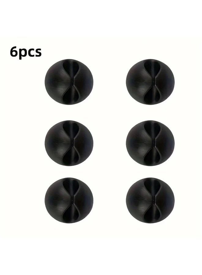 Black 6pcs Sticky Cable Clips Cable Organizer Desktop Management for Home Office - Image 1
