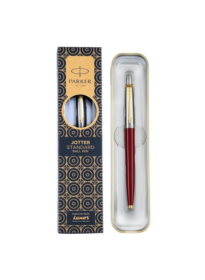 Parker Jotter Standard Gold Trim Ball Pen| Ink Color - Blue | Perfect For Corporate Use | Elite Pen For Professionals