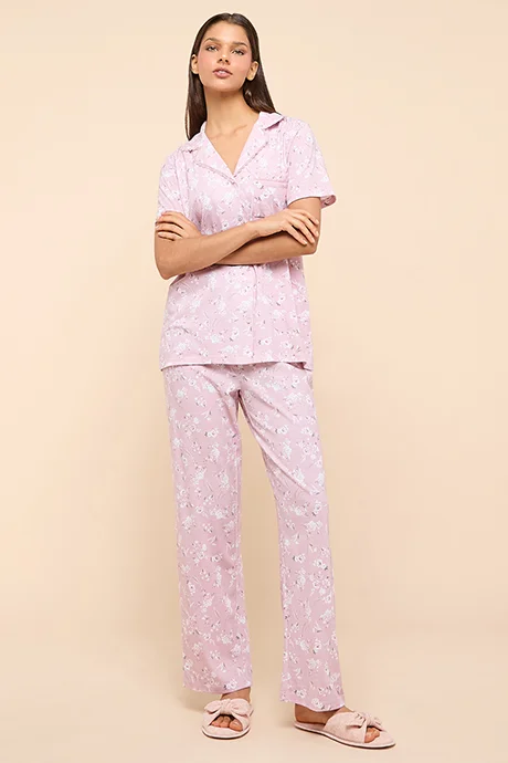 R&B Printed Lapel Collar Pyjama Set