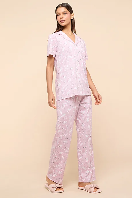 R&B Printed Lapel Collar Pyjama Set