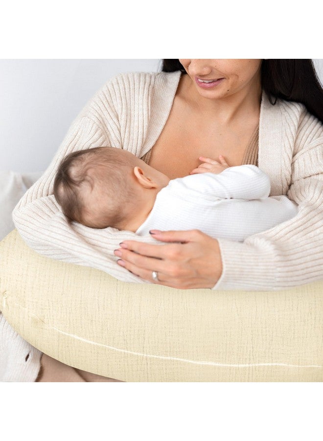 GFU Muslin Nursing Pillow Covers 2 Pack, Soft Feeding Pillow Slipcover for Breastfeeding Moms, Removable Case for Baby Girl and Boy (Beige,Brown) - Image 4