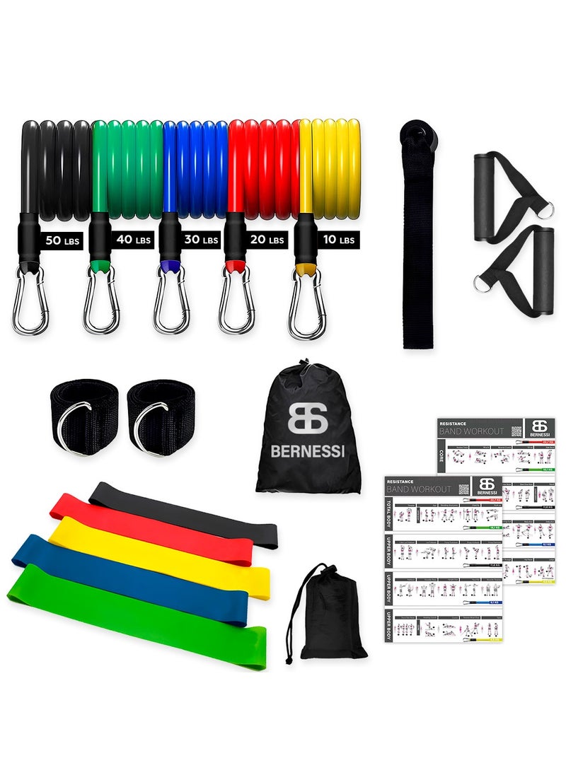 Bernessi - 150 LBS Resistance Bands for Workout Kit Men & Women, Exercise Resistance Tubes Set Workout Bands with Door Anchor Handles Legs Ankle Straps for Training Home Shape Body Physical Therap - Image 1