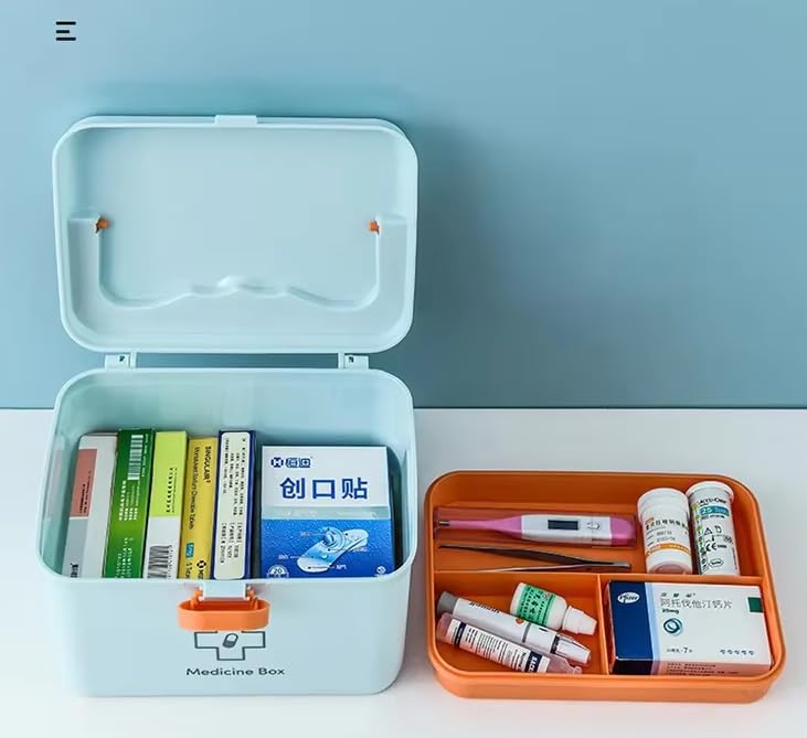 GNEY Premium Double Layer Medicine Storage Box with Lock Large First Aid Organizer,Removable Tray,Secure Handle,Anti-Pinch Lock for Home,Office,Travel,Baby &Elderly Care [ 1PCS : PINK,BLUE,YELLOW] - Image 5