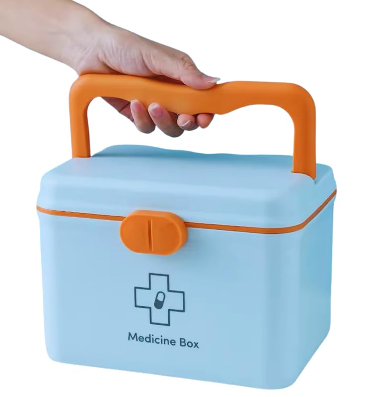 GNEY Premium Double Layer Medicine Storage Box with Lock Large First Aid Organizer,Removable Tray,Secure Handle,Anti-Pinch Lock for Home,Office,Travel,Baby &Elderly Care [ 1PCS : PINK,BLUE,YELLOW] - Image 1