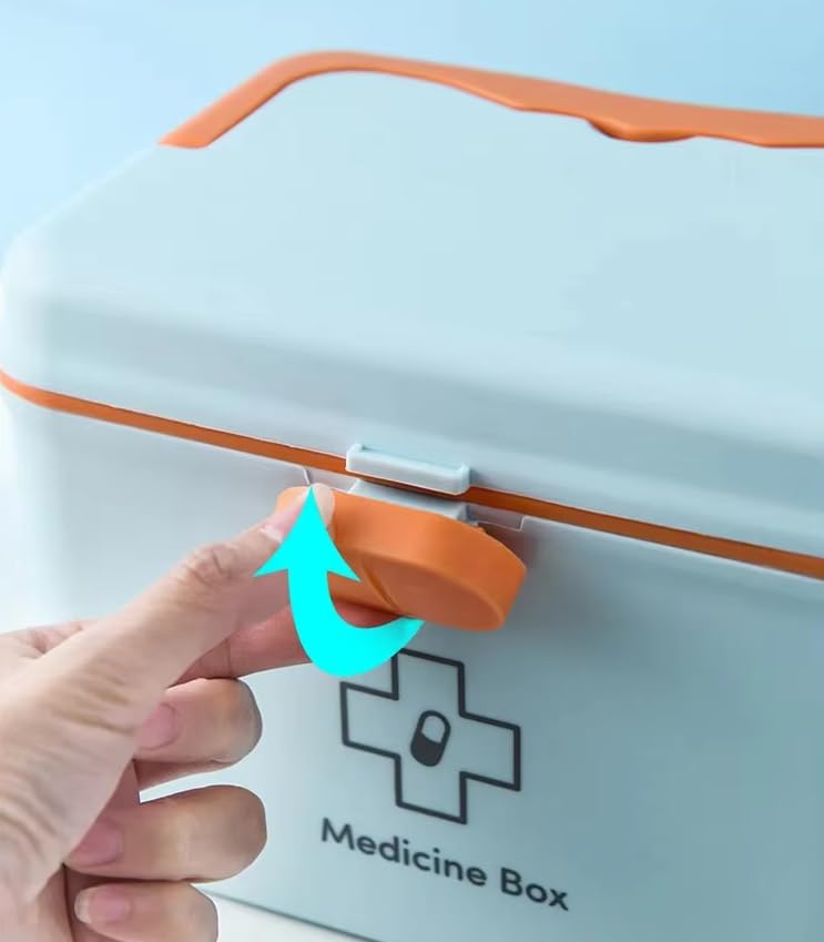 GNEY Premium Double Layer Medicine Storage Box with Lock Large First Aid Organizer,Removable Tray,Secure Handle,Anti-Pinch Lock for Home,Office,Travel,Baby &Elderly Care [ 1PCS : PINK,BLUE,YELLOW] - Image 2