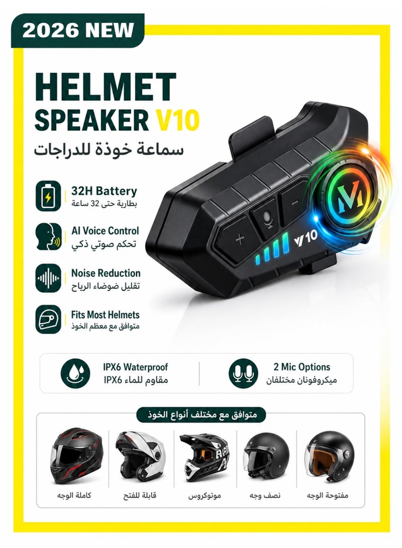 BASEMENT-1 Motorcycle Helmet Speakers High Battery Life Helmet Headphone IPX6 Automatic Answer/Call Music Control/Intelligent Noise/Wake up Siri, 2 Different Types of Mic - Compatible with All Helmets - Image 1