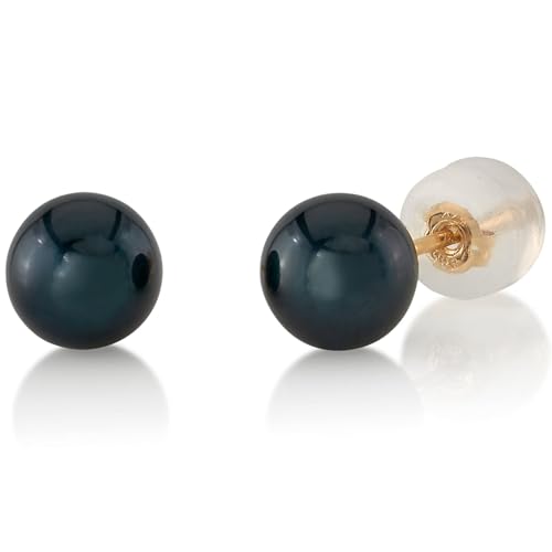 THE PEARL SOURCE 6.0-6.5mm Black Japanese Akoya Real Pearl Earrings for Women - 14k Gold Stud Earrings | Hypoallergenic Earrings with Genuine Cultured Pearls - Image 1