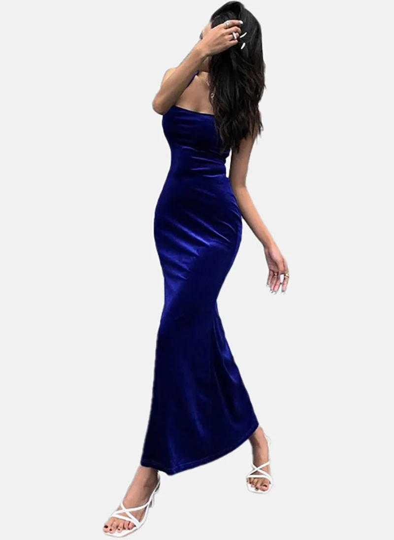 يونيكي Blue Solid Sleeveless Square Neck Maxi A-Line Dress