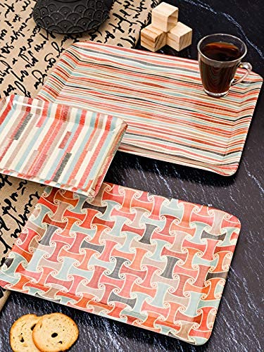 Goodhomes Melamine Rectangular Multicolor Serving Trays Set of 3 Different Sizes, MT131 - Image 4