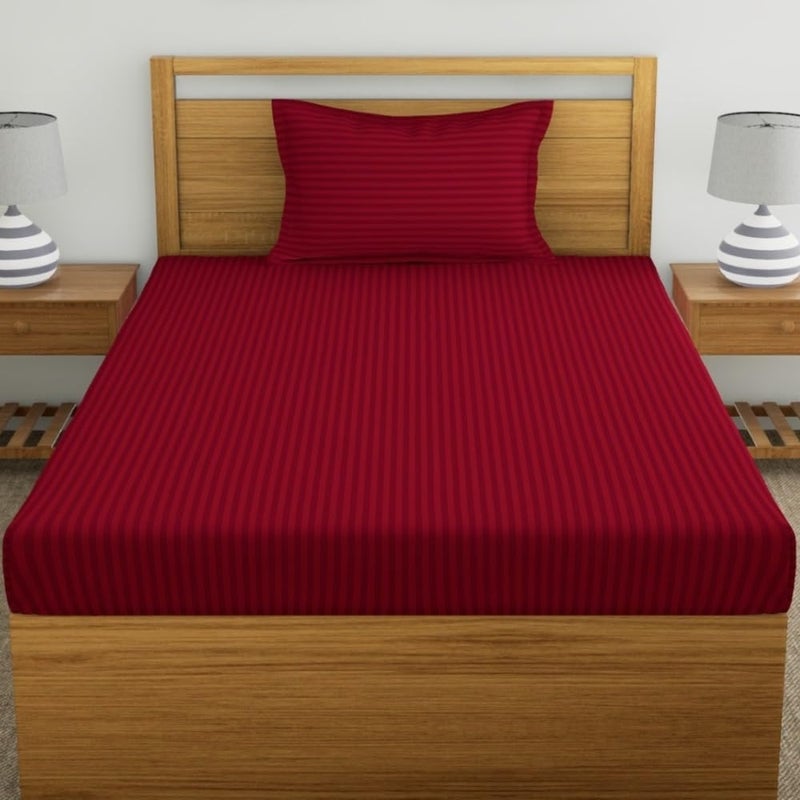 STARNSTYLE 220 Cotton Feel Glace Cotton 1 Single Bedsheet with 1 Pillow Cover (90X60 Inch) Maroon - Image 2