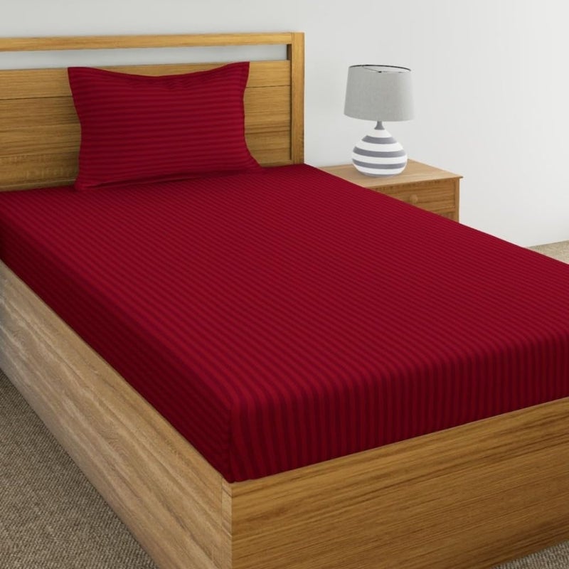 STARNSTYLE 220 Cotton Feel Glace Cotton 1 Single Bedsheet with 1 Pillow Cover (90X60 Inch) Maroon - Image 1