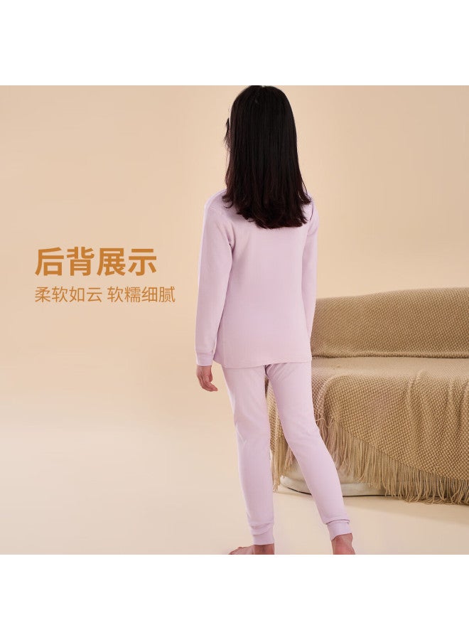 Dingguagua Girls' Thermal Underwear Set Autumn Clothes Light Purple Pink M 130