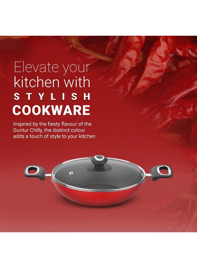 Preethi Dura Collection Non Stick Kadai, 26 cm, with Glass Lid, Gas & Induction Compatible, 5 Star Non Stick Effect, Chilly Red - Image 5