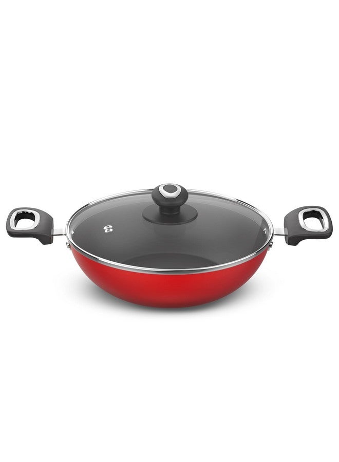 Preethi Dura Collection Non Stick Kadai, 26 cm, with Glass Lid, Gas & Induction Compatible, 5 Star Non Stick Effect, Chilly Red - Image 1