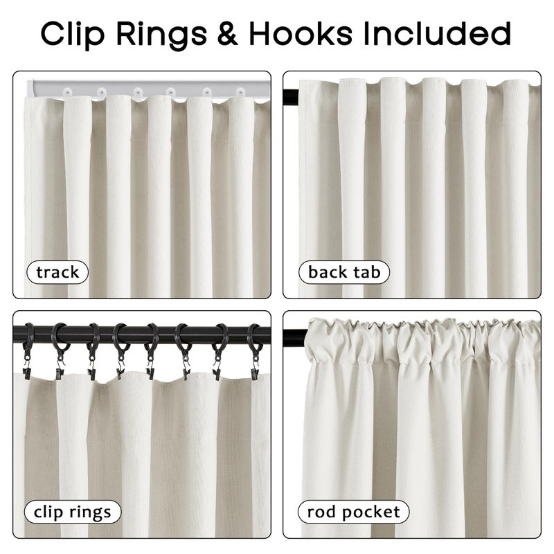PANELSBURG Cream Blackout Cat Proof Curtains for Bedroom, Thermal Curtain for Winter Insulated, Back Tab Pleated Polished Faux Linen Black Out Drapes 84 Inches Long 2 Panels Set for Living Room, Natural Ivory - Image 4