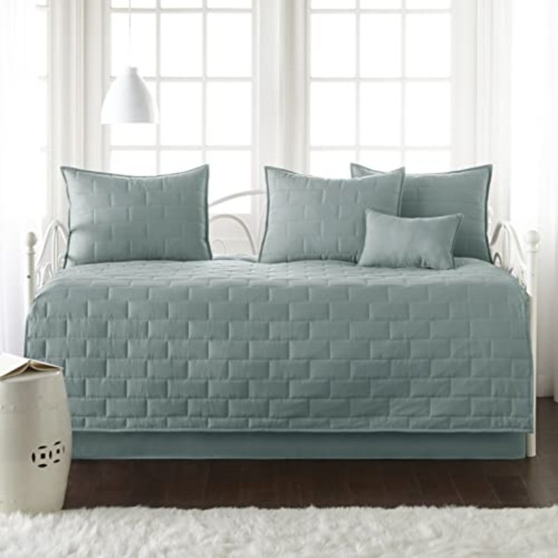 Southshore Fine Living, Inc. Twin Daybed Comforter Set, Piece Twin Bedding Set with Daybed Cover, 3 Pillow Shams, Bed Skirt, Throw Pillow - Day Bed Quilt Set, Brickyard Teal - Image 1
