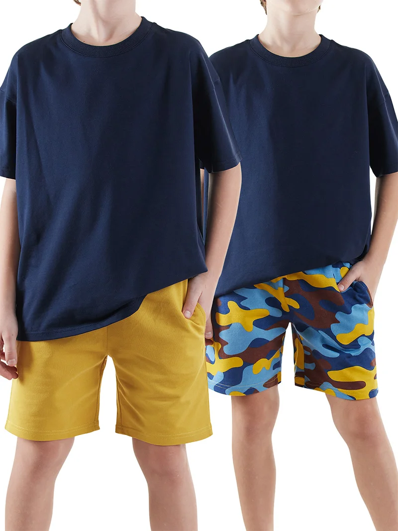 دينوكيدس شورتان للأولاد باللون الخردلي والتمويه