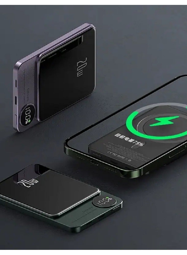 Doltri Newest Portable 20W Charger 5000mAh Mini Power Bank, Magnetic Wireless Fast Charging Aluminum alloy with LED Display Q9 (Purple)  - Image 2