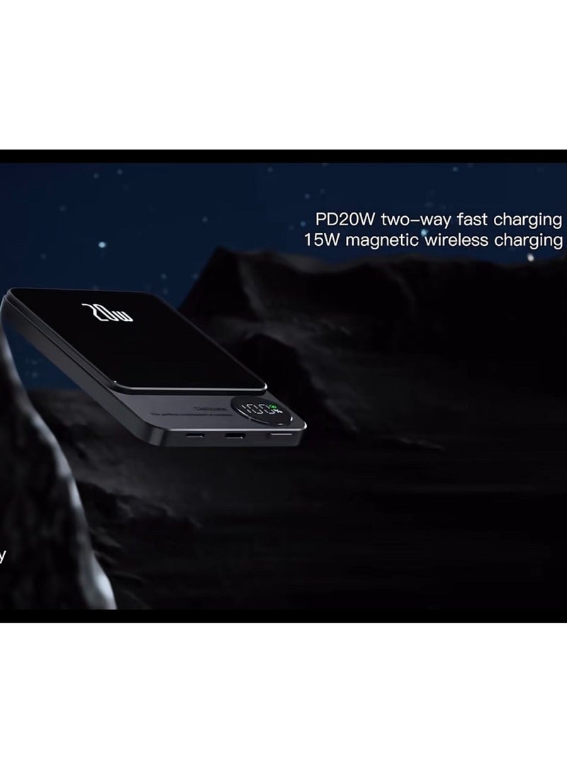 دولتري أحدث شاحن محمول 20 وات 5000 مللي أمبير في الساعة، بنك طاقة صغير، سبيكة ألومنيوم مغناطيسية لاسلكية سريعة الشحن مع شاشة LED Q9 (أرجواني) - Image 4