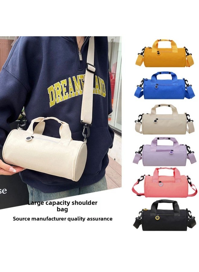 Cylinder Bag Yoga Dance Leisure Sports Bag Commuter Handbag Fashion All-match Shoulder Crossbody Bag-Color:Peach Powder-Size:Small - Image 2