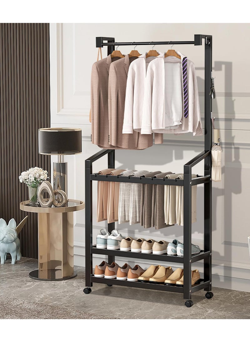 XiuWoo Multifunctional Modern Simple Movable Clothes Rack Pants Rack Shoe Rack Integrated Coat Rack Closet Clothes Hanger For Dormitory Home Bedroom Entrance  - Image 1