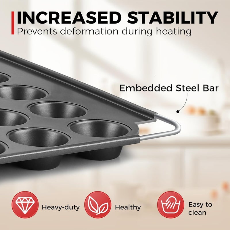 HONGBAKE 48 Cup Mini Muffin Pan, Small Cupcake Pan, Premium Nonstick Muffin Tin for Baking Cheesecake, Dishwasher Safe and Heavy Duty, Carbon Steel - Image 3