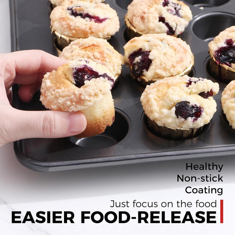 HONGBAKE 48 Cup Mini Muffin Pan, Small Cupcake Pan, Premium Nonstick Muffin Tin for Baking Cheesecake, Dishwasher Safe and Heavy Duty, Carbon Steel - Image 2