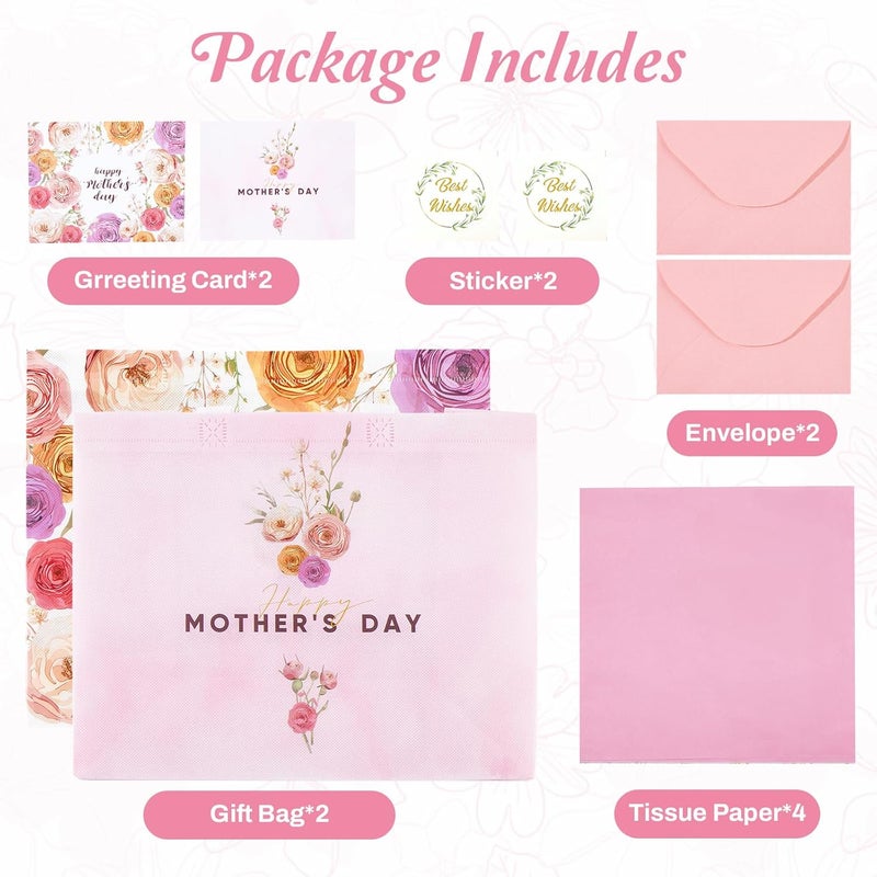 STYPOP 2 Pack Large Mother's Day Gift Bags with Tissue Paper - Reusable Non-Woven Pink Bags - Image 3