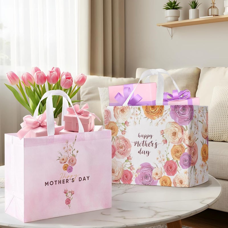 STYPOP 2 Pack Large Mother's Day Gift Bags with Tissue Paper - Reusable Non-Woven Pink Bags - Image 4
