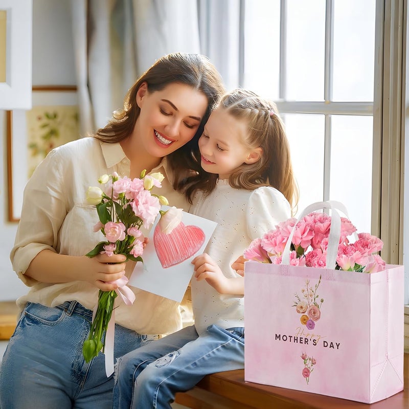 STYPOP 2 Pack Large Mother's Day Gift Bags with Tissue Paper - Reusable Non-Woven Pink Bags - Image 5