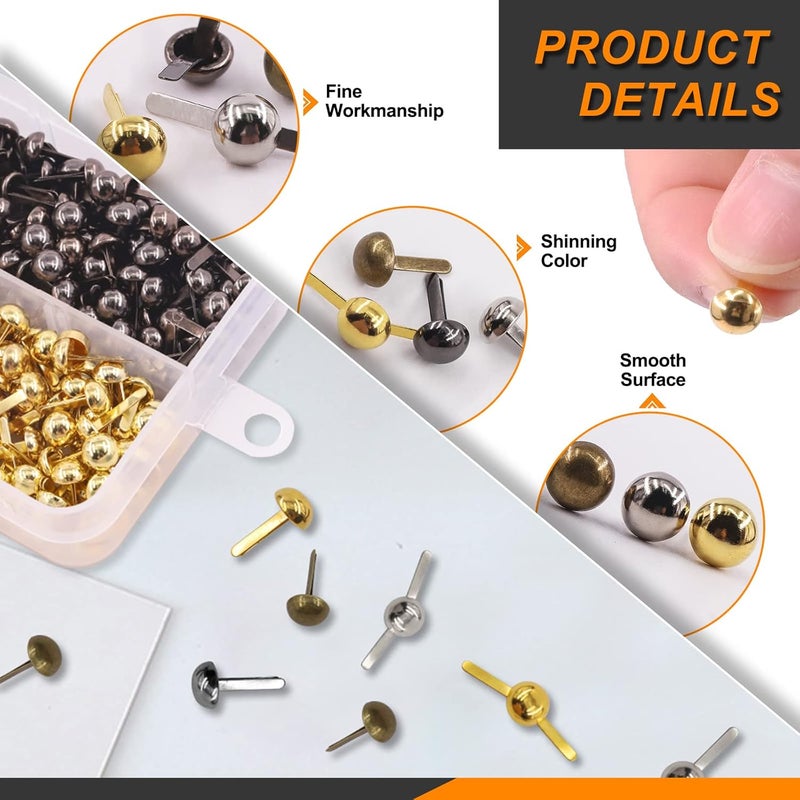 Rustark 600PCS 4 Colors Paper Fasteners Round Brass Brads Fasteners Assortment Kit 6x12mm Mushroom Head Paper Fasteners Brass Metal Brads Scrapbooking Decorative Paper Crafts School DIY Project - Image 4