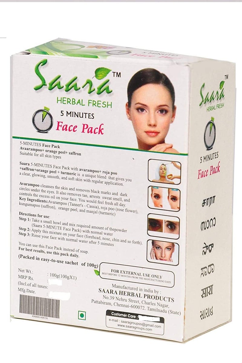 Saara HERBAL FRESH Face Pack Powder 400g May useful for Glowing Skin Fairness Tan and Black Marks Removal Pack of more than 7 Herbal Powders Pack of 4 x 100g - Image 2