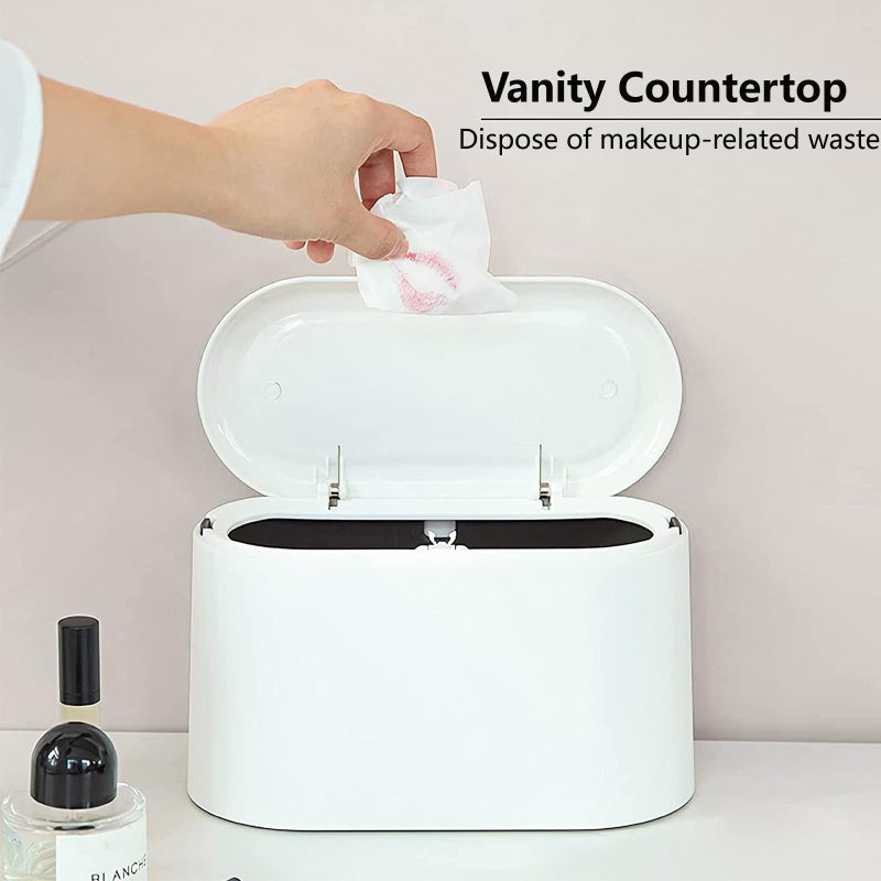 SUBEKYU Mini Trash Can with Lid,Small Desk Trash Can,Countertop Mini Garbage Cans,Tiny Waste Basket,White,with 3 roll Bags - Image 4