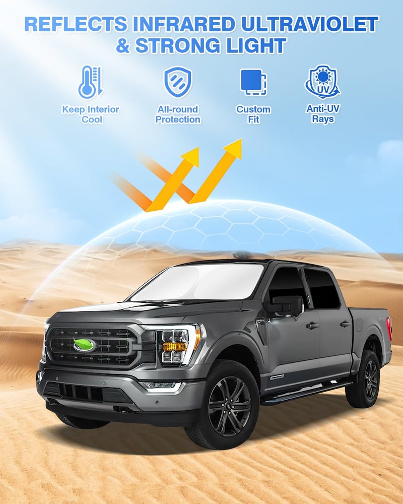 Canvcle Sunshade for Ford F150 4Door 2021-2025 2026 F-150 Accessories Windshield Sun Shade Side Rear Window Shade Cover Sun Visor Shield Cover Privacy Protection Keep Vehicle Cool Black 5PCS - Image 2