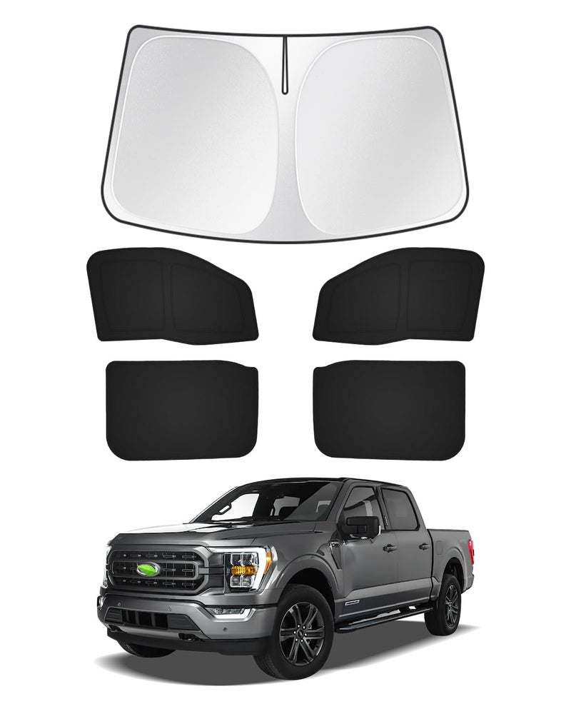 Canvcle Sunshade for Ford F150 4Door 2021-2025 2026 F-150 Accessories Windshield Sun Shade Side Rear Window Shade Cover Sun Visor Shield Cover Privacy Protection Keep Vehicle Cool Black 5PCS - Image 1