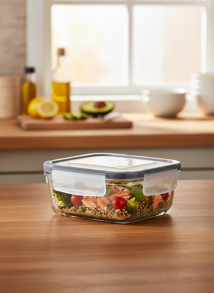 لاف حاوية طعام زجاجية مستطيلة بغطاء باللون الرمادي/شفاف سعة 400 مل - Image 2